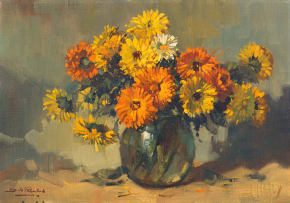 Dino Paravano; Dahlias in a Glass Vase