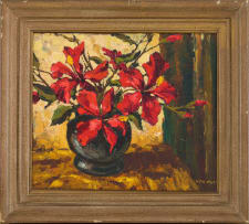 Otto Klar; Red Hibiscus in a Vase