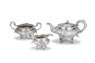 A William IV silver three-piece tea service, Richard Pearce & George Burrows II, London, 1836