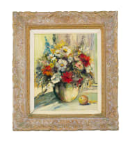 Jan Dingemans; Vase of Flowers and an Apple