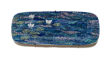 Esias Bosch; Large platter with pond and waterlily decoration