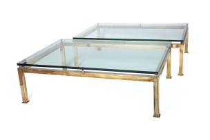 Pair of glass and brass coffee tables