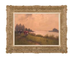 Jacobus Leonardus van der Meide; Cattle alongside a River
