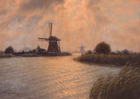 Jacobus Leonardus van der Meide; Landscape with Windmills