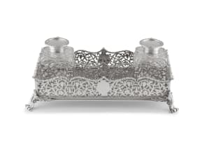 A Victorian silver inkstand, George Fox, London, 1885