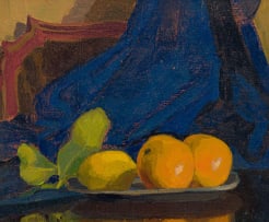 Maggie Laubser; Still Life with Lemons and Two Oranges on a Dish with Tray and Drapery (recto); Garden Landscape (verso)