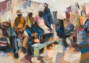 Welcome Koboka; Figures Gathered around a Radio