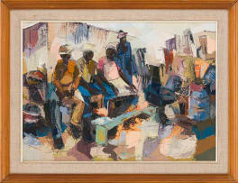 Welcome Koboka; Figures Gathered around a Radio