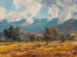 Otto Klar; Landscape with Trees and Distant Mountains