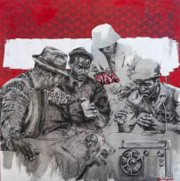 Bambo Sibiya; Four Figures Gathered around a Radio