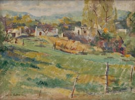 Walter Battiss; Landscape with Trees and Cottages