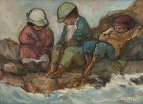 Amos Langdown; Three Children Fishing
