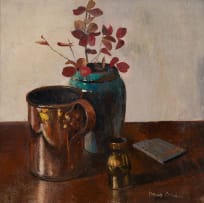 Frans Oerder; Still Life with Vase, Vessels and Book