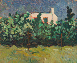 Philip Erskine; Landscape with prickly pear trees and House