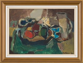 Eben van der Merwe; Still Life with Jug and Fruit Bowl