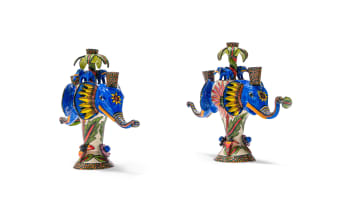 Raphael Njoko & Punch Shabalala; Pair of candlesticks with elephant motif, two