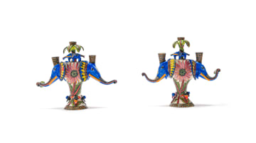 Raphael Njoko & Punch Shabalala; Pair of candlesticks with elephant motif, two