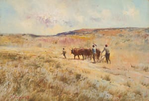 Christopher Tugwell; Figures Ploughing a Field with Oxen
