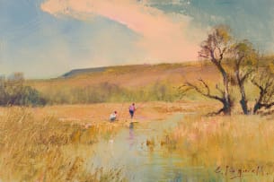 Christopher Tugwell; Two Fishermen by a Stream