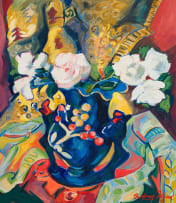 Audrey Fourie; Flowers in a Blue Vase