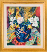 Audrey Fourie; Flowers in a Blue Vase