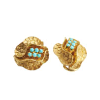 Pair of turquoise and gold earrings