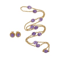 Gold amethyst necklace and earring set