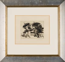 William Kentridge; Domestic Scenes 43: Two Women on Bench with Umbrellas