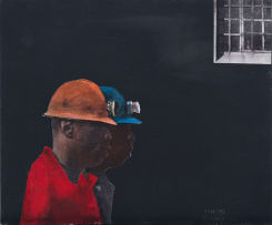 Sam Nhlengethwa; Miners and Miner's Lamp