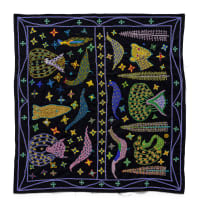 Carey Willis; Embroidered cloth with birds and leopard
