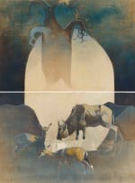 Keith Joubert; Wildebeest and Antelope Beneath a Baobab Tree, diptych