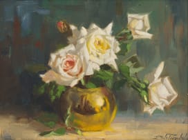Dino Paravano; White Roses in a Round Vase