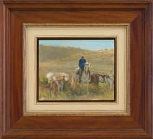 Mari Vermeulen-Breedt; Die Beeswagter en Nguni's op Gelykfontein, Venterstad (The Cattle Herder and Cows in Gelykfontein, Venterstad)
