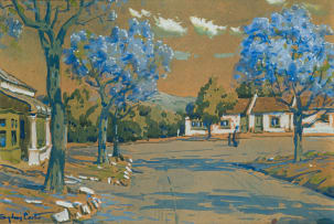 Sydney Carter; Street Scene with Trees