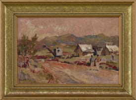Walter Battiss; Landscape with Farmer's Cottage and Figures