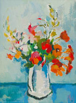 Herbert Coetzee; Nasturtiums in a White Vase