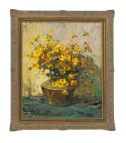 Adriaan Boshoff; Yellow Daisies in a Brass Vase