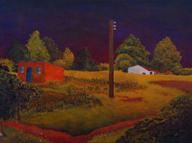 Mzuzile Mduduzi Xakaza; Landscape with Buildings and Telephone Pole