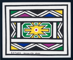 Esther Mahlangu; Ndebele Pattern in Yellow and Green