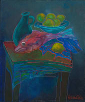 Jan Vermeiren; Still Life with Fish, Jug and Fruit