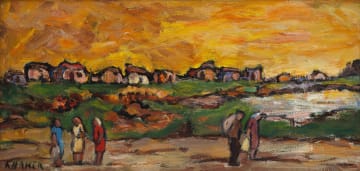 Kenneth Baker; Landscape with Figures and Houses in the Distance