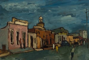 Kenneth Baker; Street Scene with Cape Malay Houses and Figures