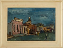 Kenneth Baker; Street Scene with Cape Malay Houses and Figures