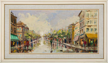 Carlo Sdoya; Street Scene with Figures and Trees