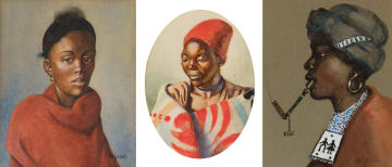 Constance Helen Greaves; Portrait of a Woman; Portrait of a Woman in Red Hat and Traditional Blanket; Profile of a Woman with a Pipe, three