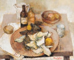 Michel de Gallard; Still Life with Platter, Fruit and Wine Bottles
