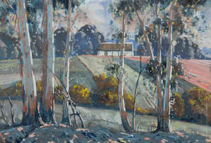 Sydney Carter; Blue Gum Trees Along a Pathway in a Farm Landscape