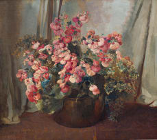 Frans Oerder; Still Life of Flowers in a Copper Pot