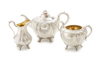 A Victorian three-piece tea service, Samuel Hayne & Dudley Carter, London, 1844