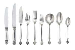 A set of Georg Jensen silver Acanthus pattern flatware, designed by Johan Rhode, 1917